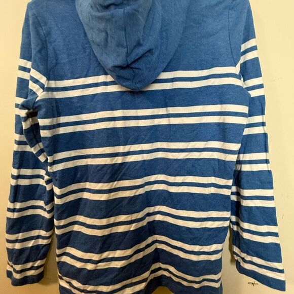LL Bean Hoodie Multicolor Stripe 1/4 Button LS Rugby Pullover 503604 - Picture 3 of 4